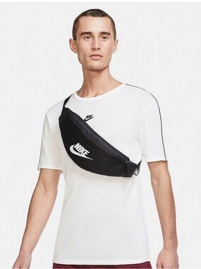 Nike Black Fanny Pack with White Swoosh Logo Heritage Belt Bag